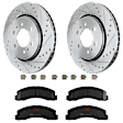 KIT-072924-1186 2-Wheel Set Front Brake Disc and Pad Kit, Cross-drilled and Slotted 6 Lugs 350.01 mm Semi-metallic, Includes (1) Brake Pad Set and (2) Brake Disc