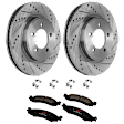 KIT-072924-1193 2-Wheel Set Front Brake Disc and Pad Kit, Cross-drilled and Slotted 5 Lugs 305 mm Ceramic, Includes (1) Brake Pad Set and (2) Brake Disc