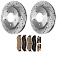 KIT-072924-1216 2-Wheel Set Front Brake Disc and Pad Kit, Cross-drilled and Slotted 5 Lugs 308 mm Ceramic 4WD, Includes (1) Brake Pad Set and (2) Brake Disc