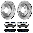 KIT-072924-1218 2-Wheel Set Front Brake Disc and Pad Kit, Cross-drilled and Slotted 5 Lugs 308 mm Semi-metallic 4WD, Includes (1) Brake Pad Set and (2) Brake Disc