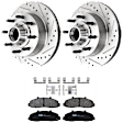 KIT-072924-1249 2-Wheel Set Front Brake Disc and Pad Kit, Cross-drilled and Slotted 8 Lugs 334 mm Semi-metallic RWD, Includes (2) Brake Disc and (1) Brake Pad Set