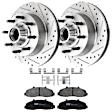 KIT-072924-1249 2-Wheel Set Front Brake Disc and Pad Kit, Cross-drilled and Slotted 8 Lugs 334 mm Semi-metallic RWD, Includes (2) Brake Disc and (1) Brake Pad Set