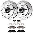 2000 Ford F-150 - 2-Wheel Set Front Brake Disc and Pad Kit, Cross-drilled and Slotted, 5 Lugs, 308 mm, Ceramic, RWD, Lightning Model, 4-Wheel ABS, Production Date From December 1999, 5.4L 8Cyl, Includes (2) Disc and (1) Pad Set