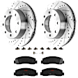KIT-072924-1330 2-Wheel Set Front Brake Disc and Pad Kit, Cross-drilled and Slotted 8 Lugs 347 mm Semi-metallic 4WD, Includes (1) Brake Pad Set and (2) Brake Disc