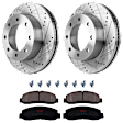 KIT-072924-1357 2-Wheel Set Front Brake Disc and Pad Kit, Cross-drilled and Slotted 8 Lugs 347 mm Semi-metallic 4WD, Includes (2) Brake Disc and (1) Brake Pad Set