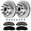 KIT-072924-1369 2-Wheel Set Front Brake Disc and Pad Kit, Cross-drilled and Slotted 8 Lugs 347 mm Semi-metallic RWD, Includes (1) Brake Pad Set and (2) Brake Disc