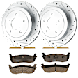 KIT-072924-1610 2-Wheel Set Rear Brake Disc and Pad Kit, Cross-drilled and Slotted 5 Lugs 334 mm Semi-metallic, Includes (1) Brake Pad Set and (2) Brake Disc