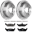 KIT-072924-1661 2-Wheel Set Rear Brake Disc and Pad Kit, Cross-drilled and Slotted 7 Lugs 348 mm Semi-metallic, Includes (1) Brake Pad Set and (2) Brake Disc