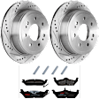 KIT-072924-1662 2-Wheel Set Rear Brake Disc and Pad Kit, Cross-drilled and Slotted 7 Lugs 348 mm Semi-metallic, Includes (1) Brake Pad Set and (2) Brake Disc