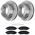 KIT-072924-1672 2-Wheel Set Rear Brake Disc and Pad Kit, Cross-drilled and Slotted 8 Lugs 340 mm Semi-metallic, Includes (1) Brake Pad Set and (2) Brake Disc