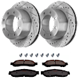 KIT-072924-1678 2-Wheel Set Rear Brake Disc and Pad Kit, Cross-drilled and Slotted 8 Lugs 340 mm Semi-metallic, Includes (1) Brake Pad Set and (2) Brake Disc