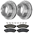 KIT-072924-1687 2-Wheel Set Rear Brake Disc and Pad Kit, Cross-drilled and Slotted 8 Lugs 340 mm Semi-metallic, Includes (1) Brake Pad Set and (2) Brake Disc