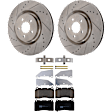 KIT-072924-1801 2-Wheel Set Front Brake Disc and Pad Kit, Cross-drilled and Slotted 5 Lugs 355.09 mm Ceramic, Includes (1) Brake Pad Set and (2) Brake Disc
