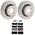 KIT-072924-1828 2-Wheel Set Front Brake Disc and Pad Kit, Cross-drilled and Slotted 5 Lugs 320 mm Ceramic, Includes (1) Brake Pad Set and (2) Brake Disc