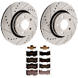 KIT-072924-1830 2-Wheel Set Front Brake Disc and Pad Kit, Cross-drilled and Slotted 5 Lugs 320 mm Ceramic, Includes (1) Brake Pad Set and (2) Brake Disc