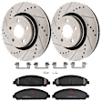 KIT-072924-1831 2-Wheel Set Front Brake Disc and Pad Kit, Cross-drilled and Slotted 5 Lugs 320 mm Ceramic, Includes (1) Brake Pad Set and (2) Brake Disc