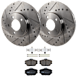 KIT-072924-1912 2-Wheel Set Front Brake Disc and Pad Kit, Cross-drilled and Slotted 5 Lugs 293.88 mm Ceramic, Includes (1) Brake Pad Set and (2) Brake Disc