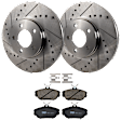 KIT-072924-1913 2-Wheel Set Front Brake Disc and Pad Kit, Cross-drilled and Slotted 5 Lugs 293.88 mm Ceramic, Includes (1) Brake Pad Set and (2) Brake Disc