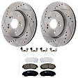 KIT-072924-1951 2-Wheel Set Front Brake Disc and Pad Kit, Cross-drilled and Slotted 5 Lugs 296 mm Ceramic, Includes (1) Brake Pad Set and (2) Brake Disc