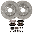 KIT-072924-2041 2-Wheel Set Front Brake Disc and Pad Kit, Cross-drilled and Slotted 5 Lugs 281.94 mm Ceramic, Includes (1) Brake Pad Set and (2) Brake Disc