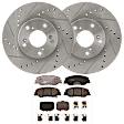 KIT-072924-2042 2-Wheel Set Front Brake Disc and Pad Kit, Cross-drilled and Slotted 5 Lugs 281.94 mm Ceramic, Includes (1) Brake Pad Set and (2) Brake Disc