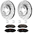 KIT-072924-2070 2-Wheel Set Front Brake Disc and Pad Kit, Cross-drilled and Slotted 5 Lugs 320 mm Ceramic, Includes (2) Brake Disc and (1) Brake Pad Set