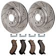 KIT-072924-226 2-Wheel Set Front Brake Disc and Pad Kit, Cross-drilled and Slotted 5 Lugs 323 mm Ceramic, Includes (1) Brake Pad Set and (2) Brake Disc