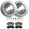 KIT-072924-2332 2-Wheel Set Front Brake Disc and Pad Kit, Cross-drilled and Slotted 5 Lugs 355.09 mm Ceramic, Includes (1) Brake Pad Set and (2) Brake Disc
