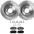 KIT-072924-2545 2-Wheel Set Front Brake Disc and Pad Kit, Cross-drilled and Slotted 5 Lugs 300 mm Ceramic, Includes (2) Brake Disc and (1) Brake Pad Set