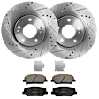 2015 Kia Optima - 2-Wheel Set Front Brake Disc and Pad Kit, Cross-drilled and Slotted, 5 Lugs, 300 mm, Ceramic, 300mm  Disc or 320mm  Disc, USA Built Vehicle, 2.4L 4Cyl,  Includes (2) Disc and (1) Pad Set
