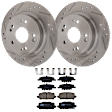 KIT-072924-3073 2-Wheel Set Rear Brake Disc and Pad Kit, Cross-drilled and Slotted 5 Lugs 281.69 mm Ceramic, Includes (1) Brake Pad Set and (2) Brake Disc