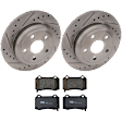 KIT-072924-3335 2-Wheel Set Rear Brake Disc and Pad Kit, Cross-drilled and Slotted 5 Lugs 330 mm Ceramic, Includes (1) Brake Pad Set and (2) Brake Disc