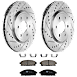 KIT-072924-4240 2-Wheel Set Front Brake Disc and Pad Kit, Cross-drilled and Slotted 6 Lugs 296 mm Ceramic, Includes (1) Brake Pad Set and (2) Brake Disc