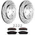 KIT-072924-4241 2-Wheel Set Front Brake Disc and Pad Kit, Cross-drilled and Slotted 6 Lugs 296 mm Ceramic, Includes (1) Brake Pad Set and (2) Brake Disc