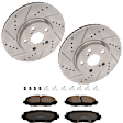 2017 Toyota Corolla - 2-Wheel Set Front Brake Disc and Pad Kit, Cross-drilled and Slotted, 5 Lugs, 275 mm, Ceramic, enginedesignationname : 2ZR-FAE, enginevinname : P, FI, 1.8L 4Cyl, Includes (2) Disc and (1) Pad Set