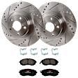 KIT-072924-4427 2-Wheel Set Front Brake Disc and Pad Kit, Cross-drilled and Slotted 5 Lugs 293.62 mm Ceramic, Includes (1) Brake Pad Set and (2) Brake Disc