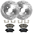 2006 Scion xA - 4-Piece Kit Front Brake Disc and Pad Kit, Cross-drilled and Slotted, 4 Lugs, Ceramic, 1.5L 4Cyl,  Includes (2) Brake Disc and (1) Brake Pad Set