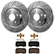 KIT-072924-450 2-Wheel Set Front Brake Disc and Pad Kit, Cross-drilled and Slotted 5 Lugs 295.8 mm Semi-metallic, Includes (1) Brake Pad Set and (2) Brake Disc