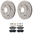 KIT-072924-4591 2-Wheel Set Front Brake Disc and Pad Kit, Cross-drilled and Slotted 5 Lugs 255.02 mm Ceramic, Includes (2) Brake Disc and (1) Brake Pad Set