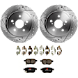 KIT-072924-5166 2-Wheel Set Rear Brake Disc and Pad Kit, Cross-drilled and Slotted 5 Lugs 259.08 mm Ceramic, Includes (1) Brake Pad Set and (2) Brake Disc