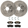 KIT-072924-55 2-Wheel Set Front Brake Disc and Pad Kit, Cross-drilled and Slotted 5 Lugs 302.6 mm Ceramic, Includes (1) Brake Pad Set and (2) Brake Disc