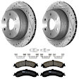 KIT-072924-671 2-Wheel Set Rear Brake Disc and Pad Kit, Cross-drilled and Slotted 6 Lugs 329.69 mm Ceramic, Includes (2) Brake Disc and (1) Brake Pad Set