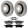 KIT-072924-928 2-Wheel Set Front Brake Disc and Pad Kit, Cross-drilled and Slotted 5 Lugs 350 mm Semi-metallic, Includes (1) Brake Pad Set and (2) Brake Disc