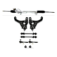9-Piece Kit Steering Rack with Control Arms, Tie Rod Ends, Ball Joints, and Sway Bar Links, Power, RWD