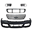 5-Piece Kit Primed Bumper Cover, Includes (1) Bumper Cover, (1) Bumper Grille, (2) Fog Light Trim, and (1) Grille Assembly