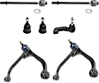 8-Piece Kit Front, Driver and Passenger Side, Upper Control Arms, Includes (1) Ball Joint, (1) Control Arm and (3) Tie Rod End