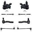 8-Piece Kit Front, Driver and Passenger Side, Lower Ball Joint, includes (2) Ball Joint, (2) Sway Bar Link, and (2) Tie Rod End