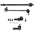 4-Piece Kit Front, Driver and Passenger Side, Lower, Outer Ball Joint, includes (2) Ball Joint, (2) Sway Bar Link, and (2) Tie Rod End
