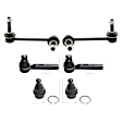 6-Piece Kit Front, Driver and Passenger Side, Lower, Outer Ball Joint, includes (2) Ball Joint, (2) Sway Bar Link, and (2) Tie Rod End