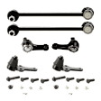 6-Piece Kit Front, Driver and Passenger Side, Lower, Outer Ball Joint, includes (2) Ball Joint, (2) Sway Bar Link, and (2) Tie Rod End
